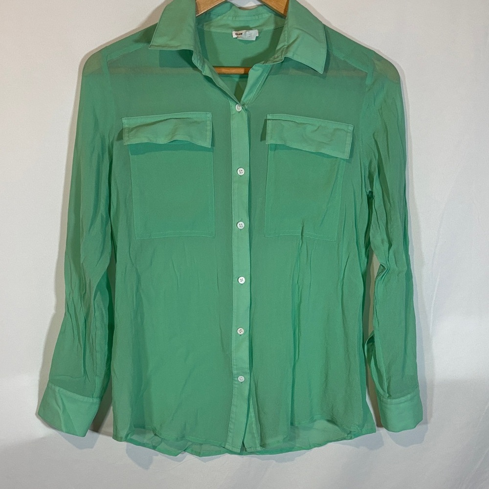 Club Monaco Mint Sheer Long Sleeve silk Blouse